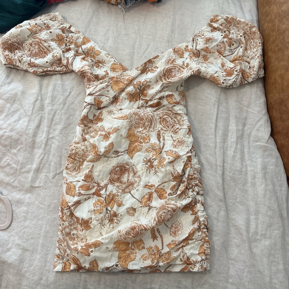Hello Molly Cream and Brown Floral Long Sleeve Dress